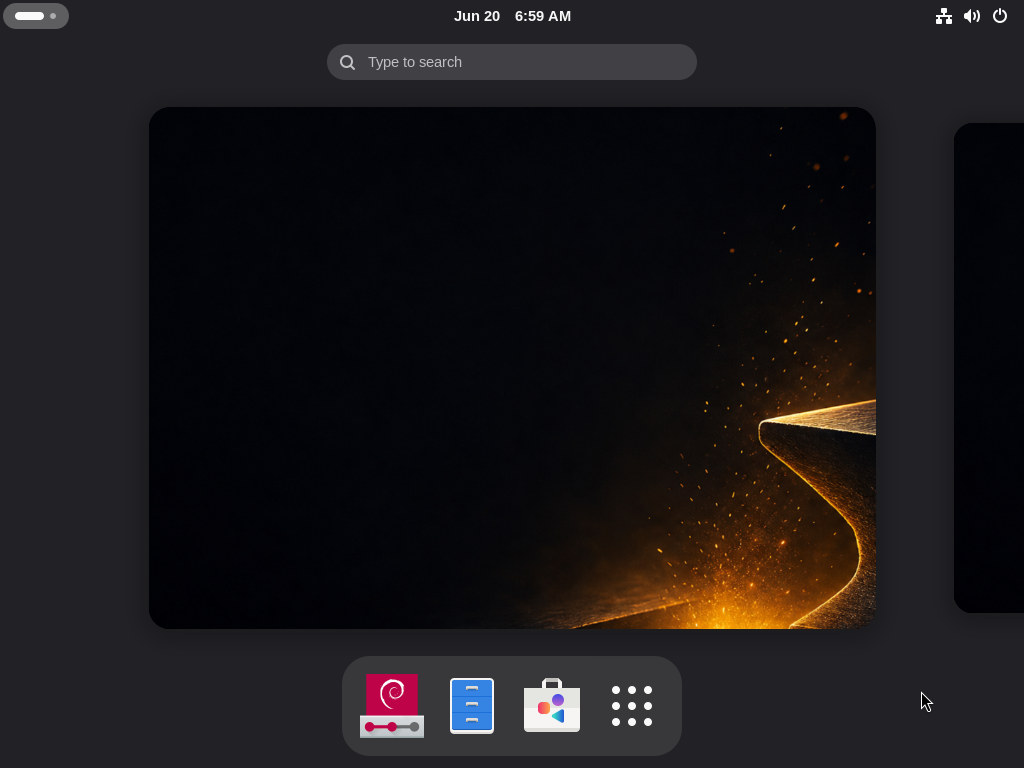 The FoundryOS GNOME desktop showing the molten 'pour' wallpaper and dock